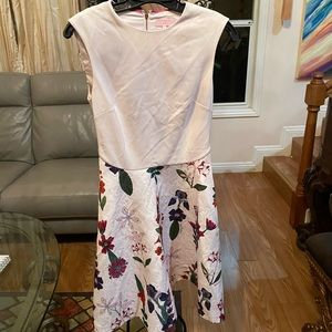 NWOT Ted Baker dress with floral print skirt. Ted sz 2. Light pink top part.